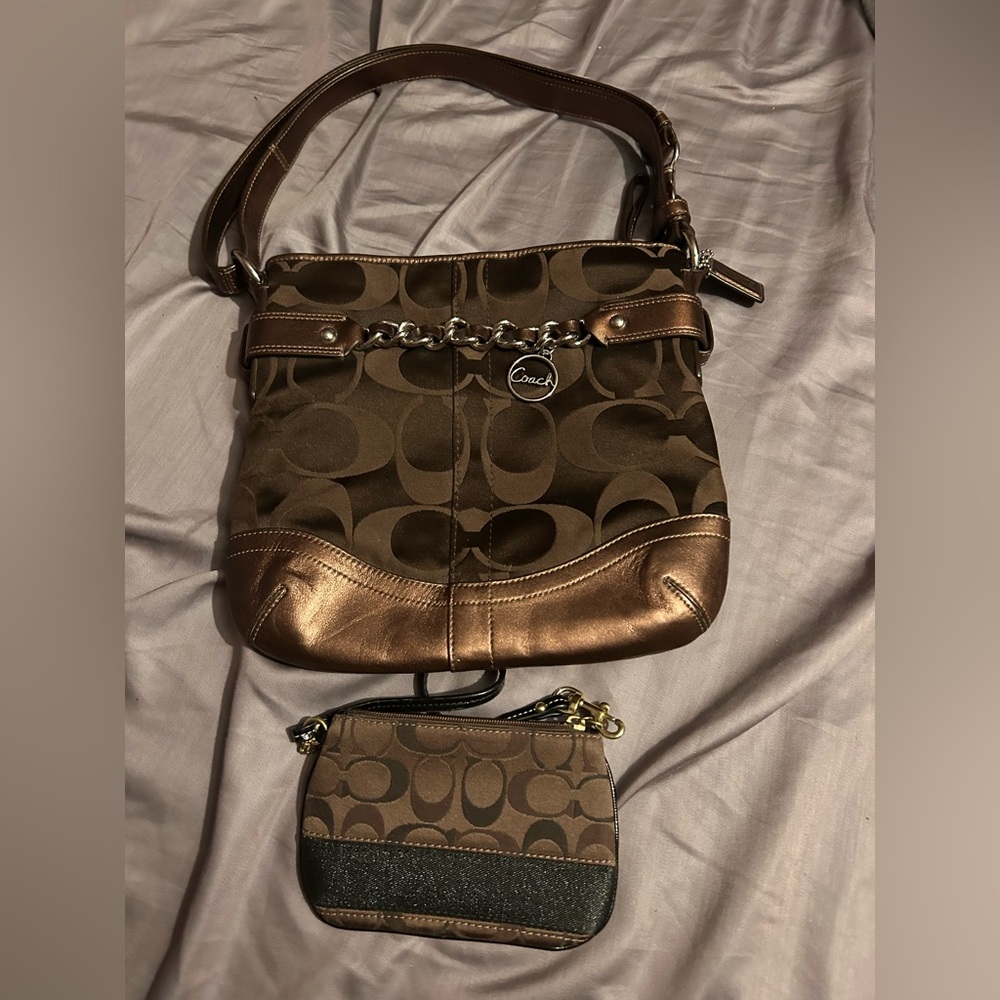 New.COACH F19730 SIGNATURE CHAIN DUFFLE Shoulder Crossbody Bag - BROWN